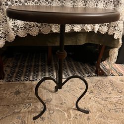 Vintage Industrial Wood / Wrought Iron 19” Round Pedestal Side Table