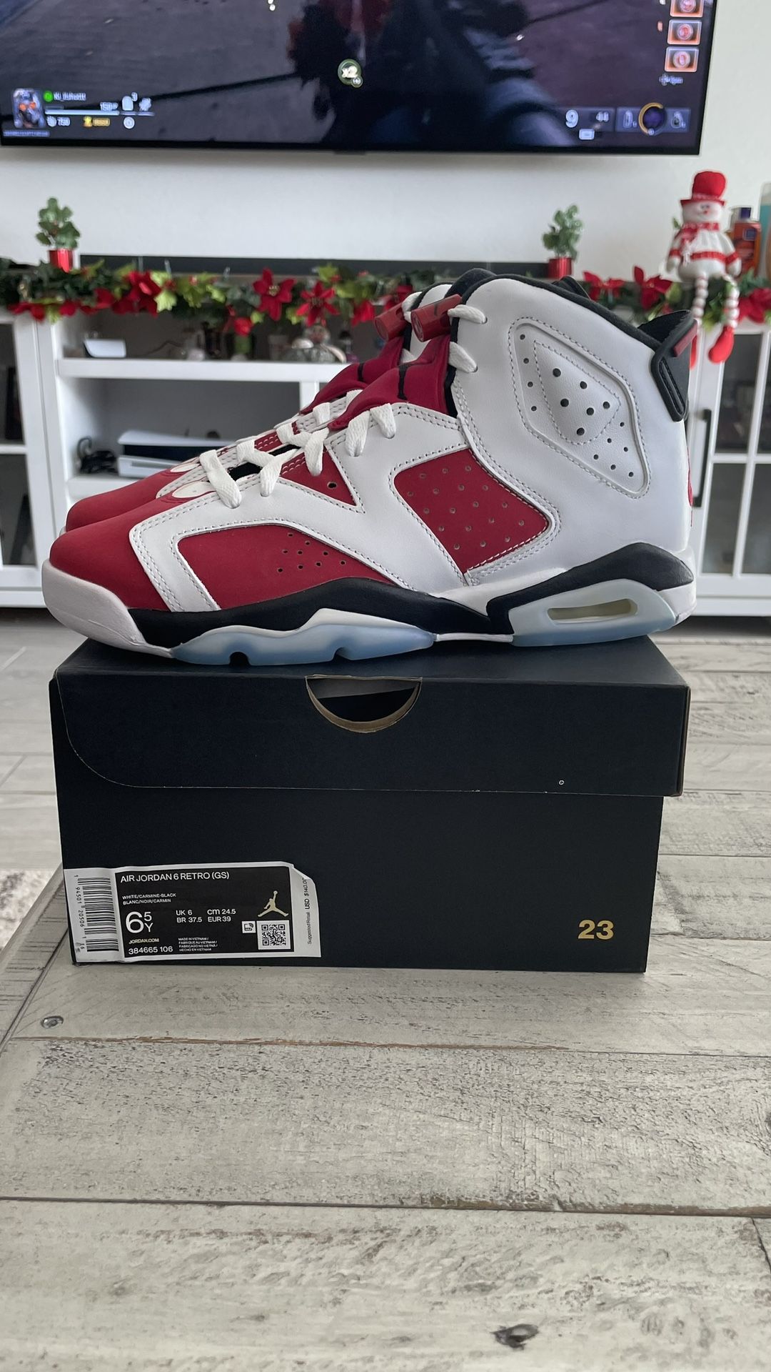 Air Jordan 6 Retro Carmine-Black Size 6.5 (GS)