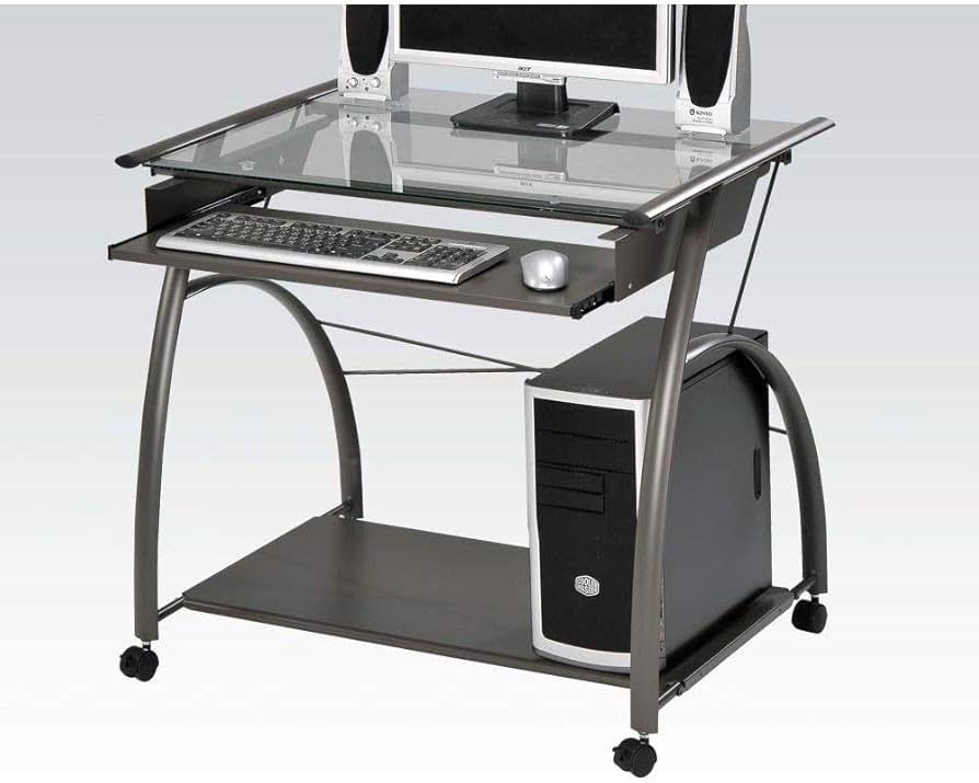 Acme Vincent 3-Tier Computer Desk w/ pull out Keyboard Tray, bottom shelf, and lockable wheels