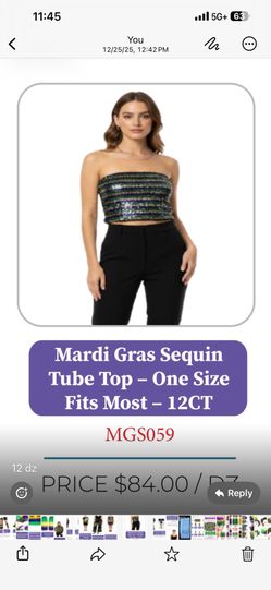 Mardi Gras Sequin Tube Top - One Size Fits Most