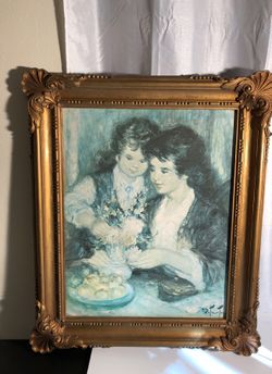 Mother with little girl-handling flowers picture