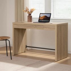 Computer Desk Writing Table - 47-Inch Wooden Study Desk with Drawer, Boho Makeup Vanity Table for Dormitory (Reclaimed Light Oak）