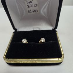 14k Gold Natural  Diamond Studs 1.30ct.