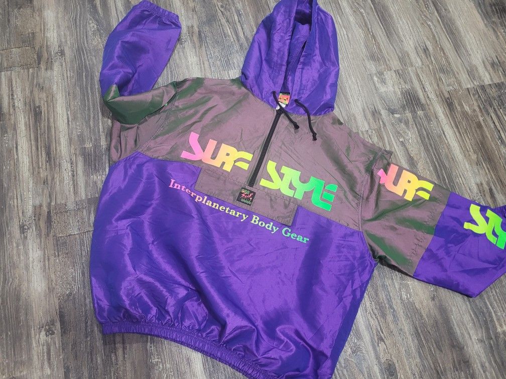 Surf Style Windbreaker Pullover 1/4 Zip Metallic Retro. Men's XL 