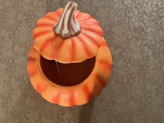 Orange Ceramic Pumpkin Container with Lid-Fall Harvest Decor