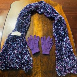 Women’s Plush Purple Scarf & Glove Set