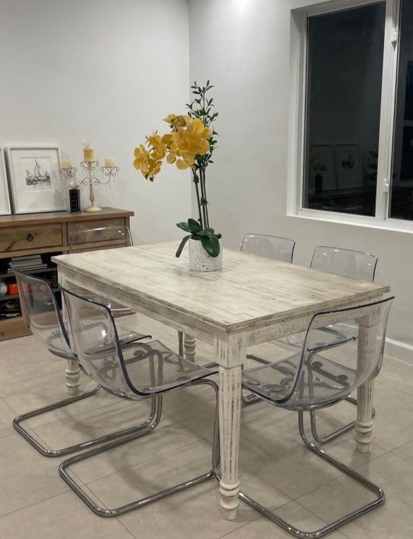 Wood Dining Table With 6 Clear Chairs