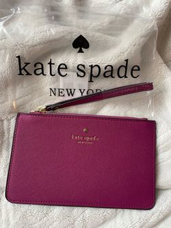 Kate Spade New York Pink Solid Zip Wristlet Wallet Logo Wrist Strap Card Slots