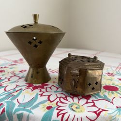 Brass Incense Burner And Storage Tin 