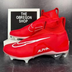 NIKE ALPHA MENACE ELITE 3 UNIVERSITY RED MENS FOOTBALL CLEATS SIZE 9 FLYKNIT WHITE NEW