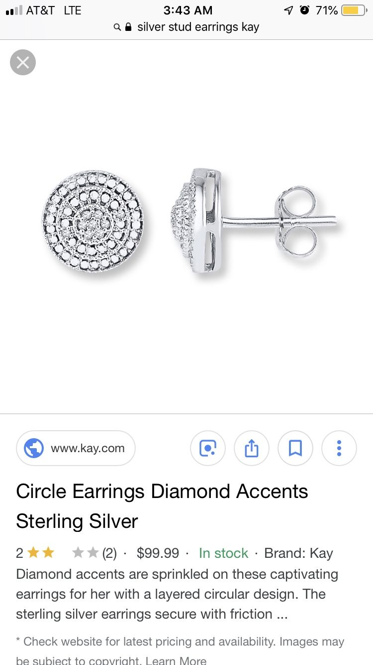 Brand new Kay jewelers sterling silver diamond earrings