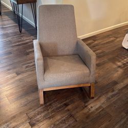 Rocking Chair Solid Wood Oak Fabric Casual Single Sofa Rocking Chair Gray