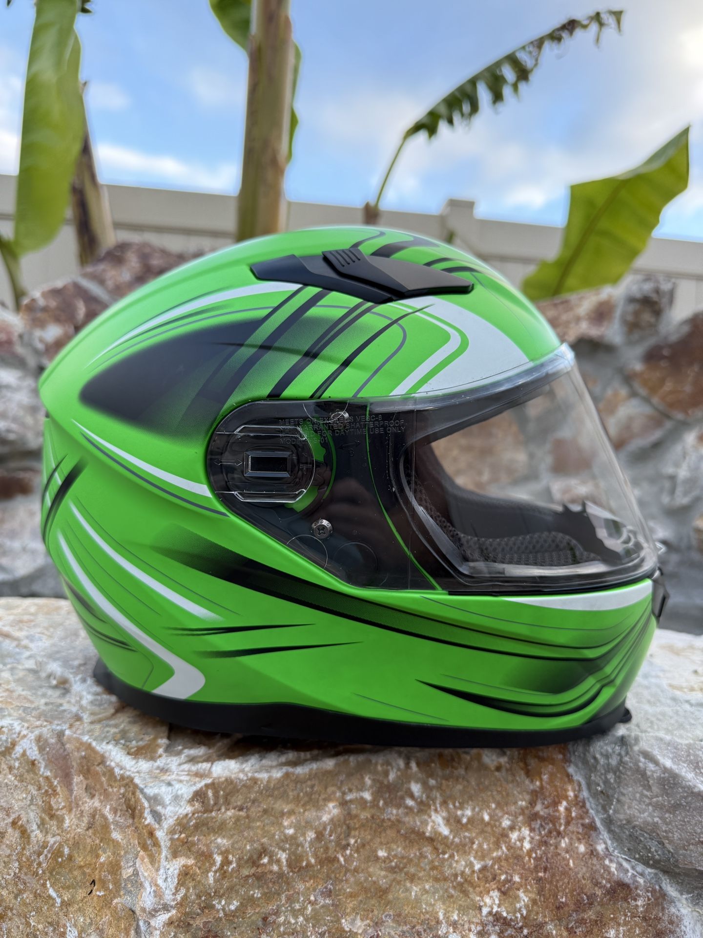 Green Typhoon Adult Full Face Motorcycle Helmet w/Drop Down Sun Shield DOT Certified (Medium)