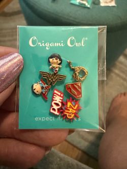 Origami owl, Superman wonder, woman charm set Origami owl, Superman wonder, woman charm set