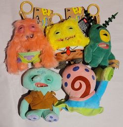 Zuru Fuggler x Spongebob Squarepants Keychain Plush Bag Clip On 5” Set Of 5 NWT