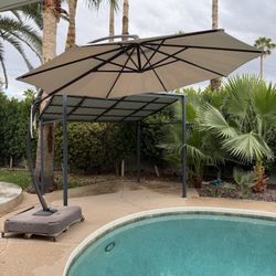Outdoor Patio Umbrella with Base Included, 11ft Large Sun Shade Cantilever Umbrella Deluxe Curvy Aluminum Offset Hanging Umbrella with 360° Rotation