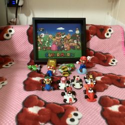 Mario Bros Toys And Picture Frame Lot Of 11 