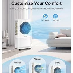 Grelife 3-in-1 Portable Air Conditioner, 400 Sq.Ft Evaporative Air Cooler with 1.72Gal Tank & 4 Ice Packs, 360° Oscillation, 30ft/s Wind Speed, 42dB Q