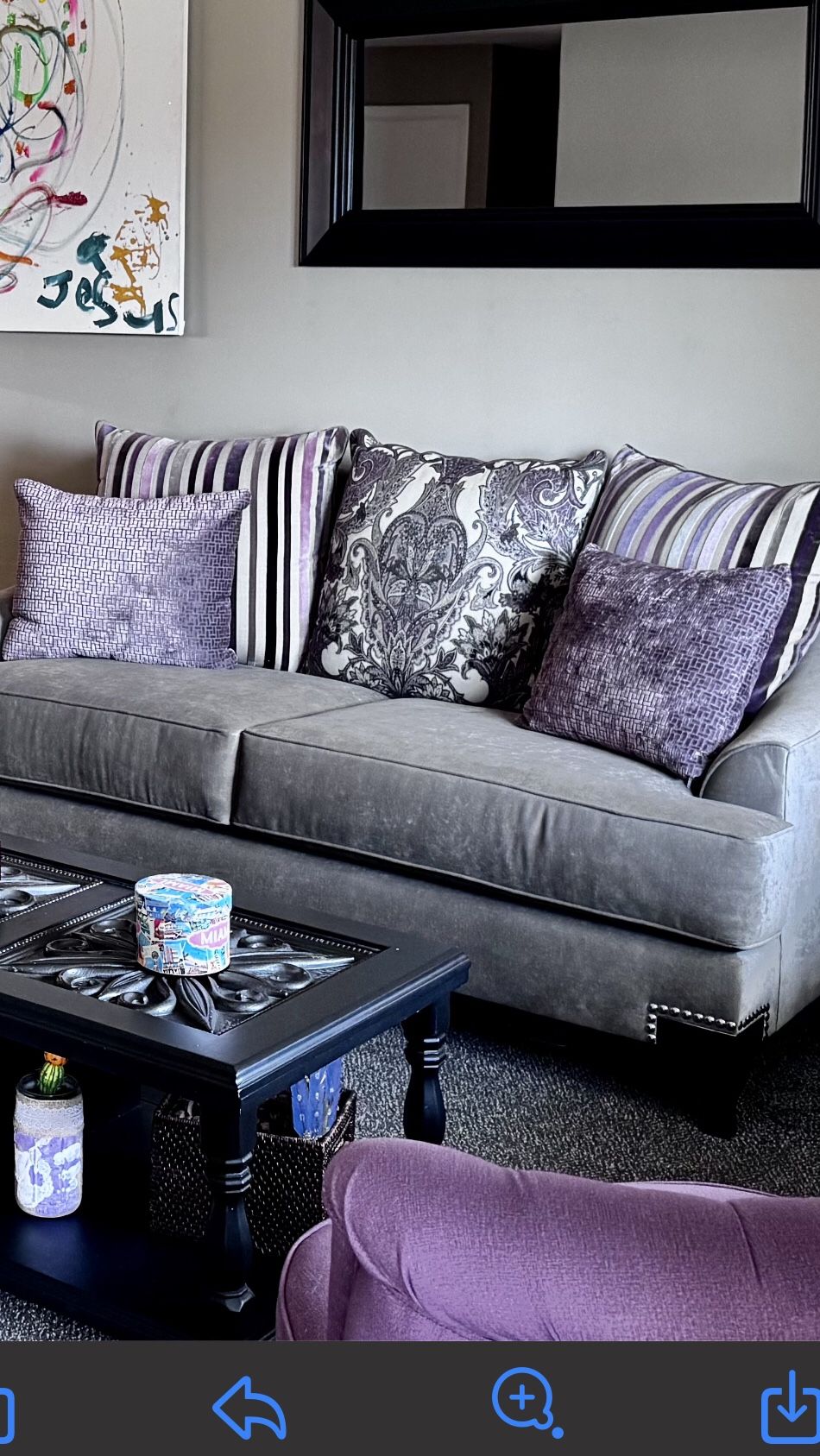 Couch Light Purple And Gray With 3 Pillow