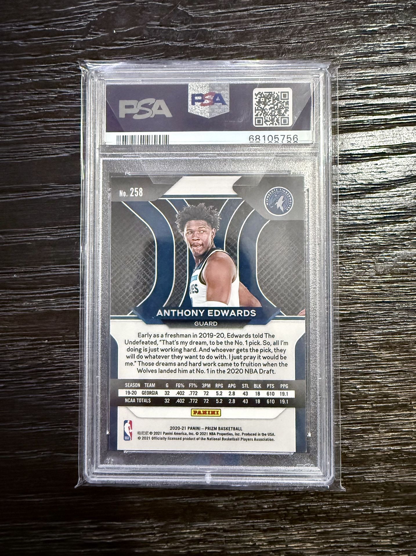 2020-21 Panini Prizm - Anthony Edwards #258 ROOKIE (RC) PSA 9 MINT