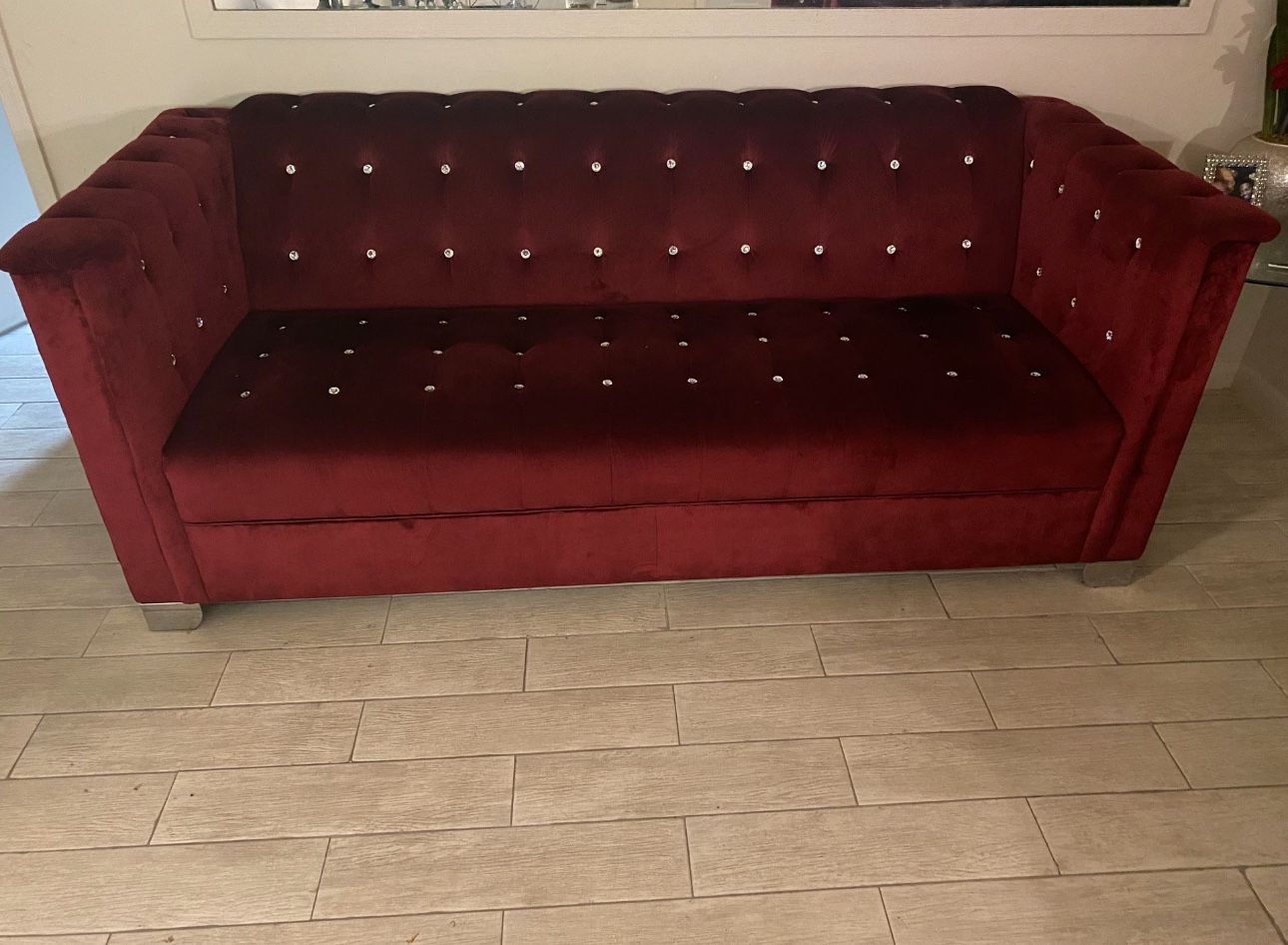 Red Velvet Rhinestone Couch Set