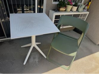 White Folding Table Square Outdoor Patio Furniture Green Chair Pool Dining Table