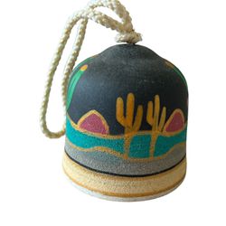 Tesa Pottery Wind Bell/Chime-Hand Painted- NWT Southwestern Cacti Brass Chime.  Desert scene.  Very beautifully crafted. Brand New B44 