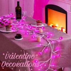 6FT 54LED Valentines Day Decor Garland Valentines Garland with Lights Willow Vine Heart Lights with Timer 8 Modes Battery Operated Waterproof Valentin