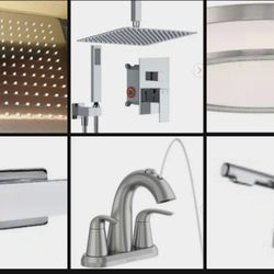 Luxury Concealed Shower, Fountain Faucet, Faucet Sprayer Vanity LED, Ceiling LED, All Brushed Nickel