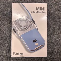 Mini Folding Neck Fan / 4 speeds. Can charge cell phones. In pink blue and white
