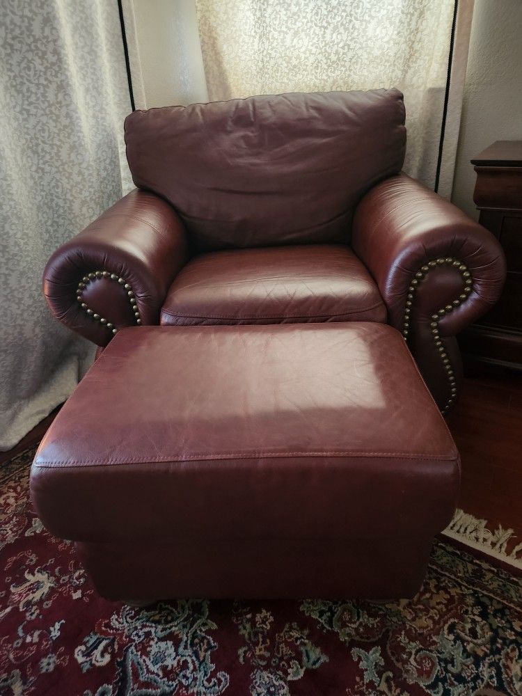 Real Leather Armchair And Ottoman