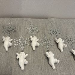 Set of 6 Winter wonderland Christmas snowflake snowman ornaments - Christmas Decor 