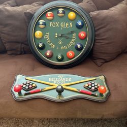 Billiards Clock and Wall Art/Cue Holder