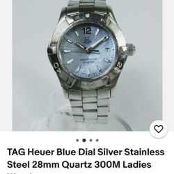 Tag Heuer Blue Dial Silver Stainless Steel 28mm Quartz 300M Ladies Watch. 