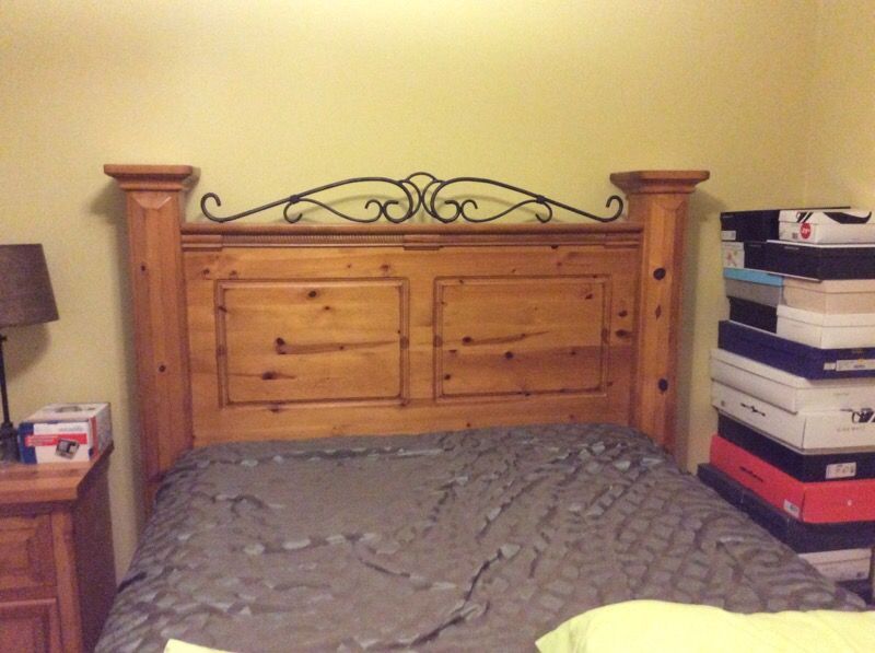 Knotty pine headboard for a full/queen size bed