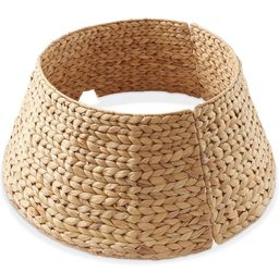 24-Inch Christmas Tree Collar, Woven Water Hyacinth Tree Base Cover with Cord Cut Out, Natural