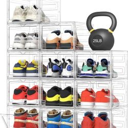 Upgraded X-Large Shoe Organizer,Shoe Storage Organizer,12 Pack,Shoe Box Clear Plastic Stackable,Drop Front Shoe Box with Clear Door, Shoe Containers F