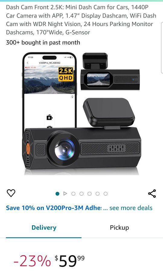 Dash Cam Front 2.5K: Mini Dash Cam for Cars, 1440P Car Camera with APP, 1.47” Display Dashcam, WiFi Dash Cam with WDR Night Vision, 24 Hours Parking
