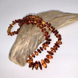 Vintage Amber Polished Nugget Beads Graduated 16 Inch Necklace
