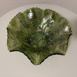 Roses Vintage Imperial Green Glass Bowl