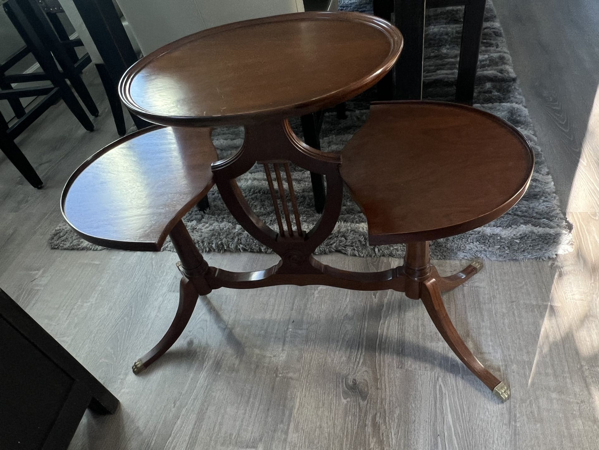 Antique Vintage Mid-century Mersman Duncan Fhyfe Style 2 Tier Pedestal Plant Stand Accent Table Lyre