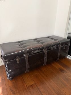 Faux Leather Trunk Storage Bench Ottoman