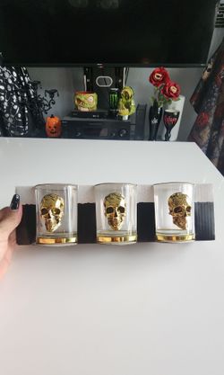 Halloween Set of Skull Votives / Drinking Glasses 💀 Juego de Portavelas Calavera / Vasos