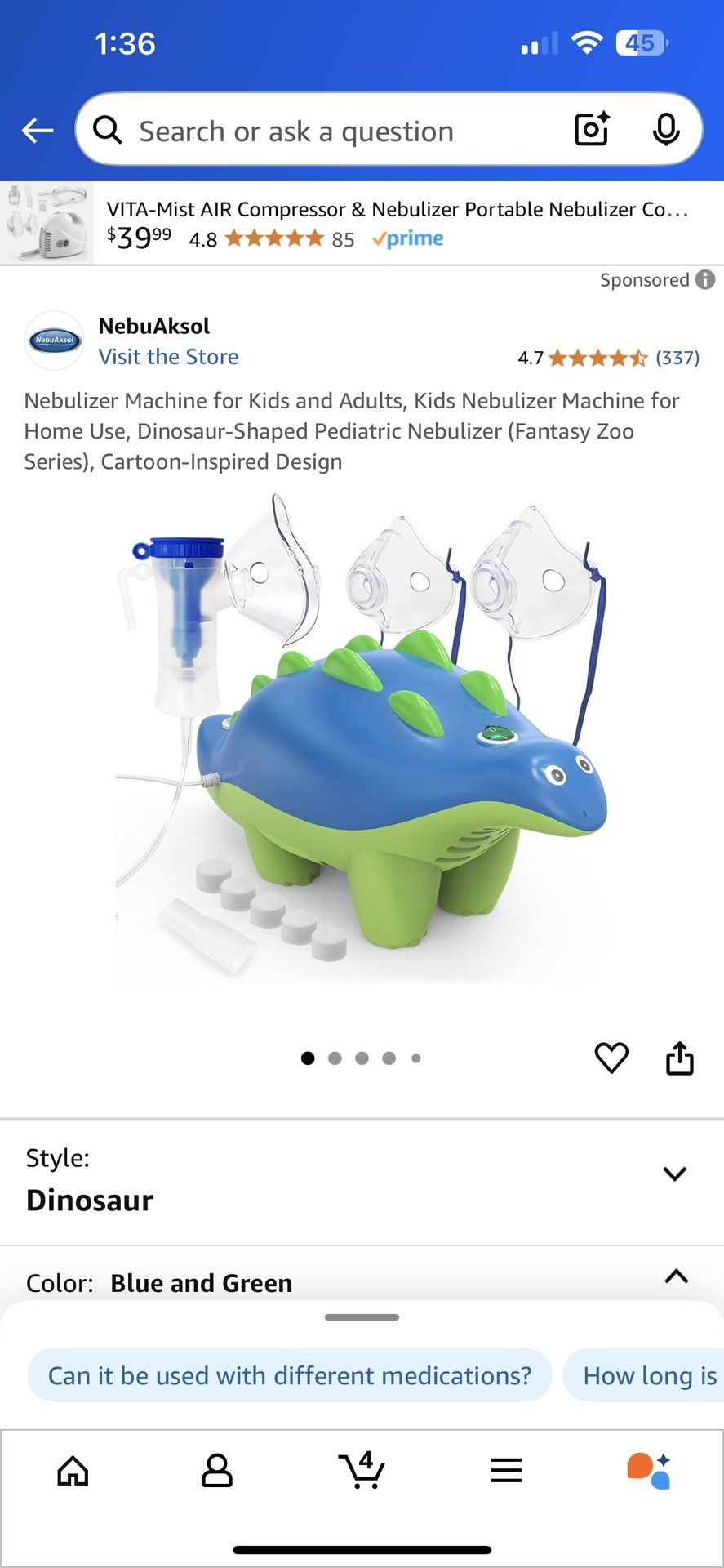 Nebulizer Machine for Kids and Adults, Kids Nebulizer Machine for Home Use, Dinosaur-Shaped Pediatric Nebulizer (Fantasy Zoo Series), Cartoon-Inspired