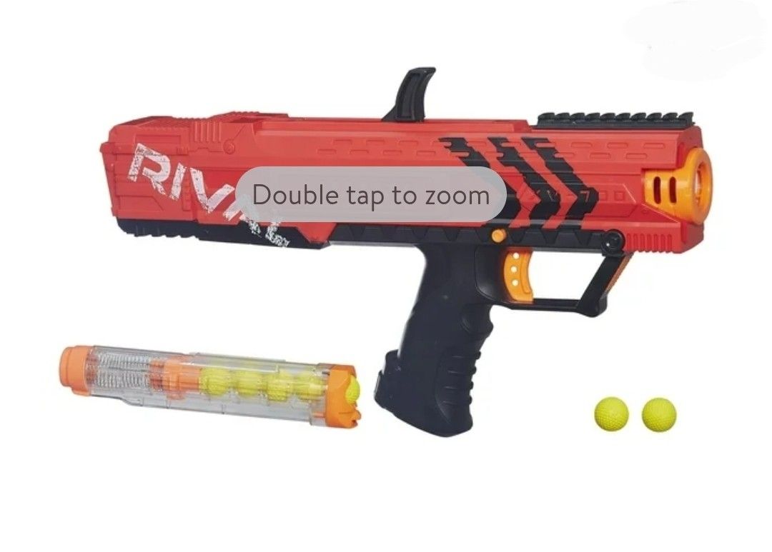 Red Nerf Rival Apollo XV-700 Blaster with two magazines filled with yellow rounds