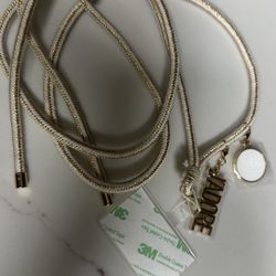 Phone Ring / Adjustable Strap Gold & White Rope Lanyard with  Charms
