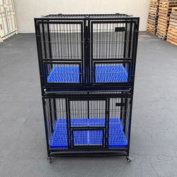 (New) $310 Set of (2) Heavy Duty Stackable Dog Cage 37x25x64 inches