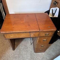 Vintage Sewing Machine And Cabinet