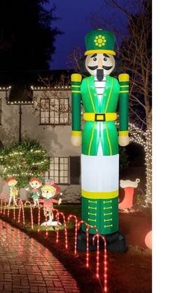 Lenwen  8 ft LED Christmas Inflatable Nutcracker, Blow up Outdoor Nutcracker Soldier Decorations, Light up Giant Soldier Sign for Xmas Yard Lawn Garde