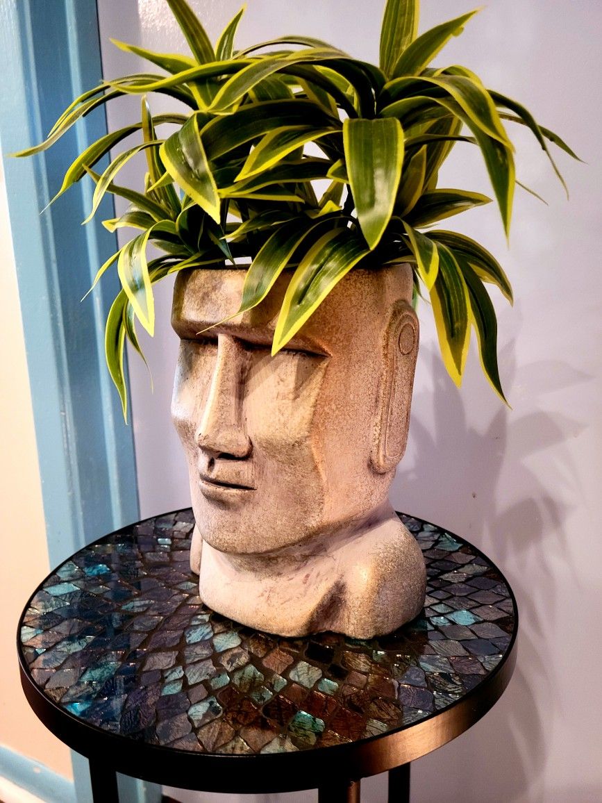 Easter Island Moai Head Flower Pot Planter Measures 8"
